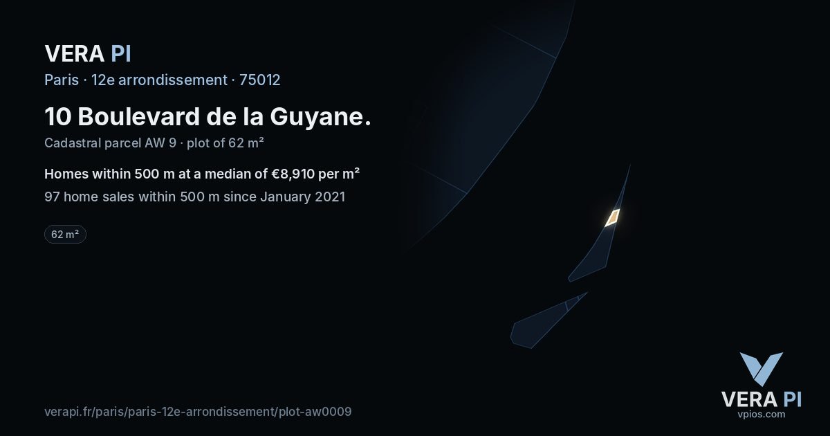 10 Boulevard de la Guyane, 12e arrondissement at night – the plot lit, the parcels around coloured by the prices near them