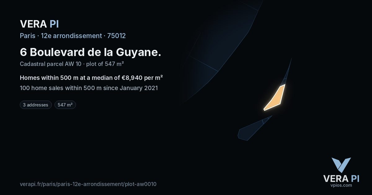 6 Boulevard de la Guyane, 12e arrondissement at night – the plot lit, the parcels around coloured by the prices near them