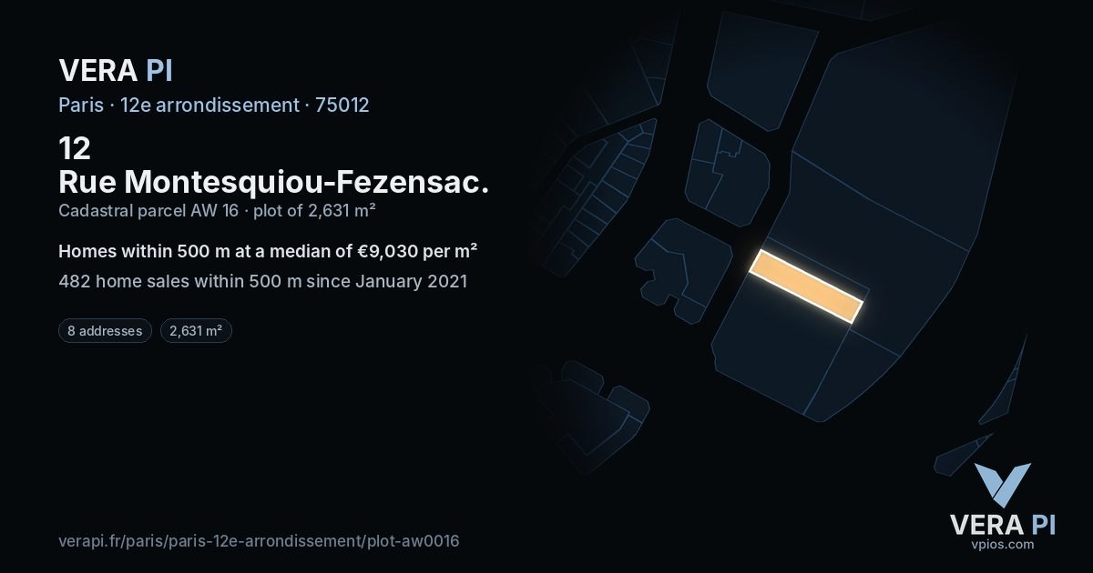 12 Rue Montesquiou-Fezensac, 12e arrondissement at night – the plot lit, the parcels around coloured by the prices near them