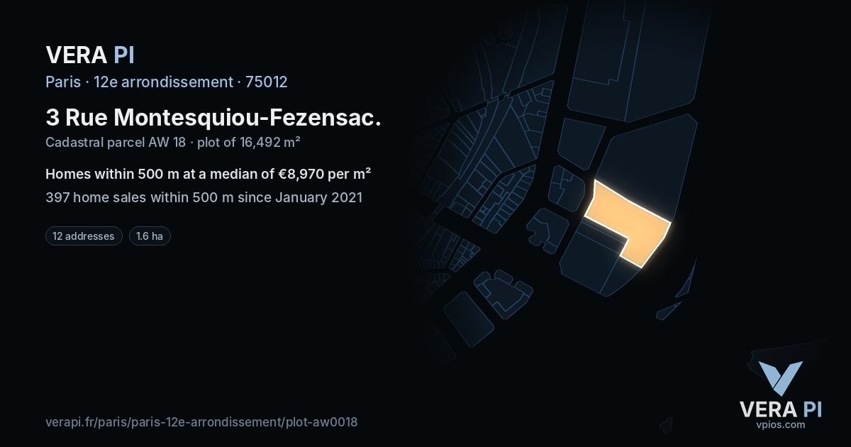 3 Rue Montesquiou-Fezensac, 12e arrondissement at night – the plot lit, the parcels around coloured by the prices near them