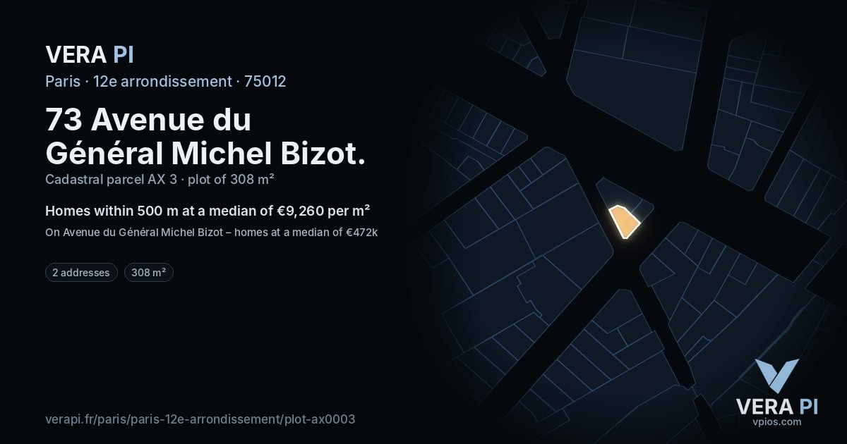 73 Avenue du Général Michel Bizot, 12e arrondissement at night – the plot lit, the parcels around coloured by the prices near them
