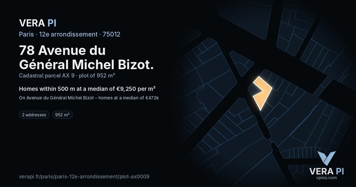 78 Avenue du Général Michel Bizot, 12e arrondissement at night – the plot lit, the parcels around coloured by the prices near them