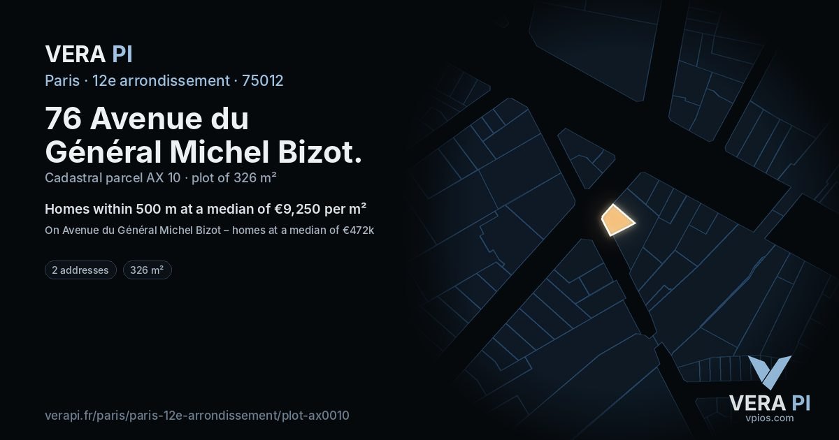 76 Avenue du Général Michel Bizot, 12e arrondissement at night – the plot lit, the parcels around coloured by the prices near them