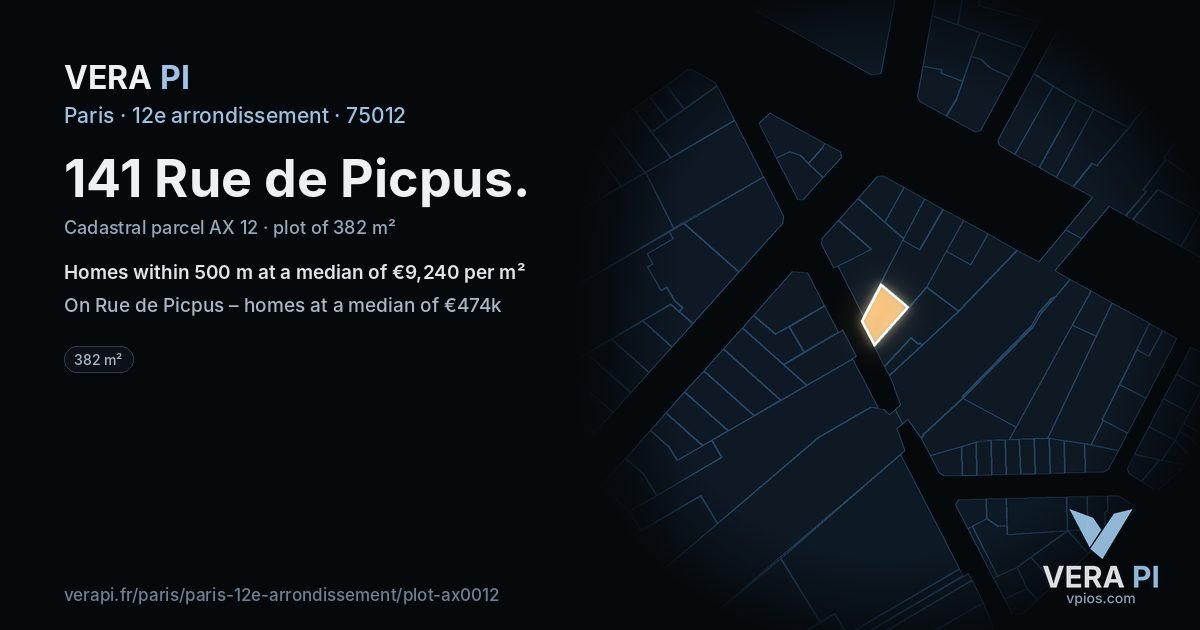 141 Rue de Picpus, 12e arrondissement at night – the plot lit, the parcels around coloured by the prices near them