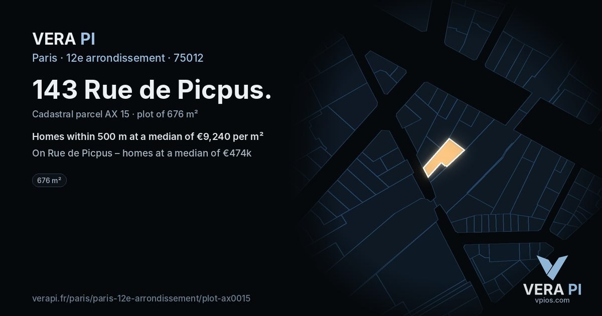 143 Rue de Picpus, 12e arrondissement at night – the plot lit, the parcels around coloured by the prices near them