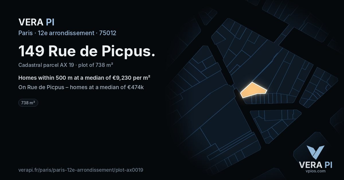 149 Rue de Picpus, 12e arrondissement at night – the plot lit, the parcels around coloured by the prices near them