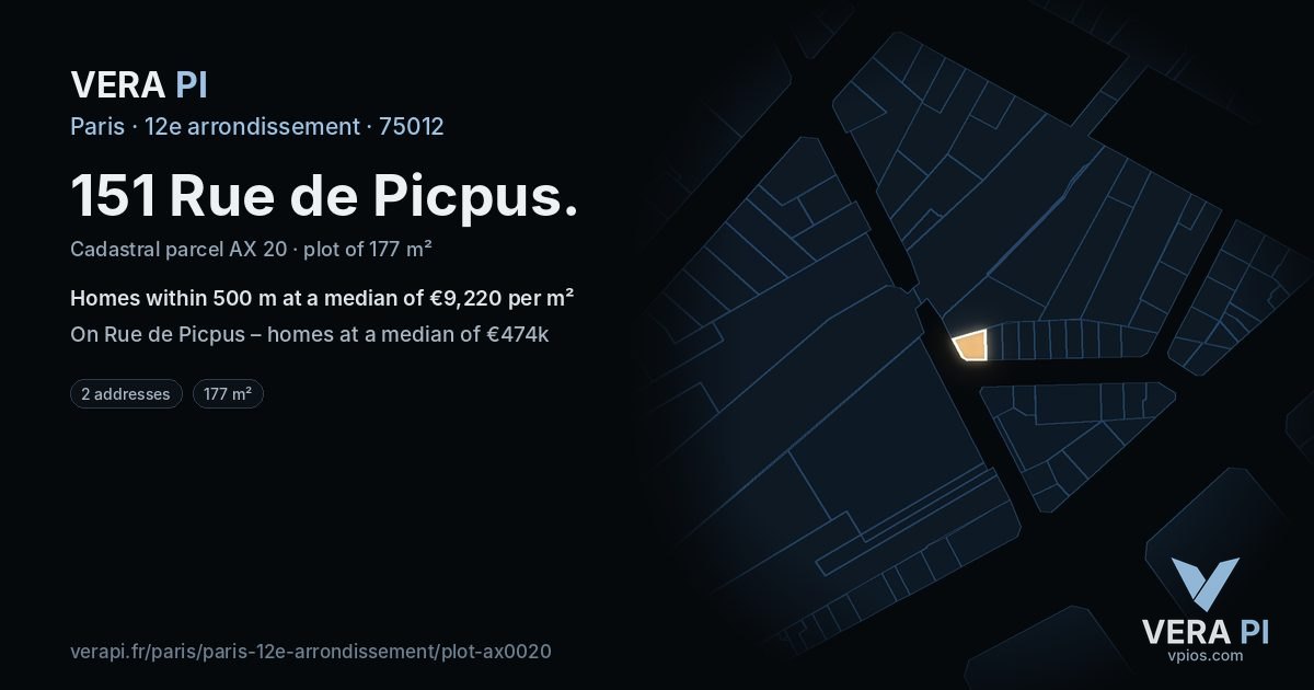 151 Rue de Picpus, 12e arrondissement at night – the plot lit, the parcels around coloured by the prices near them