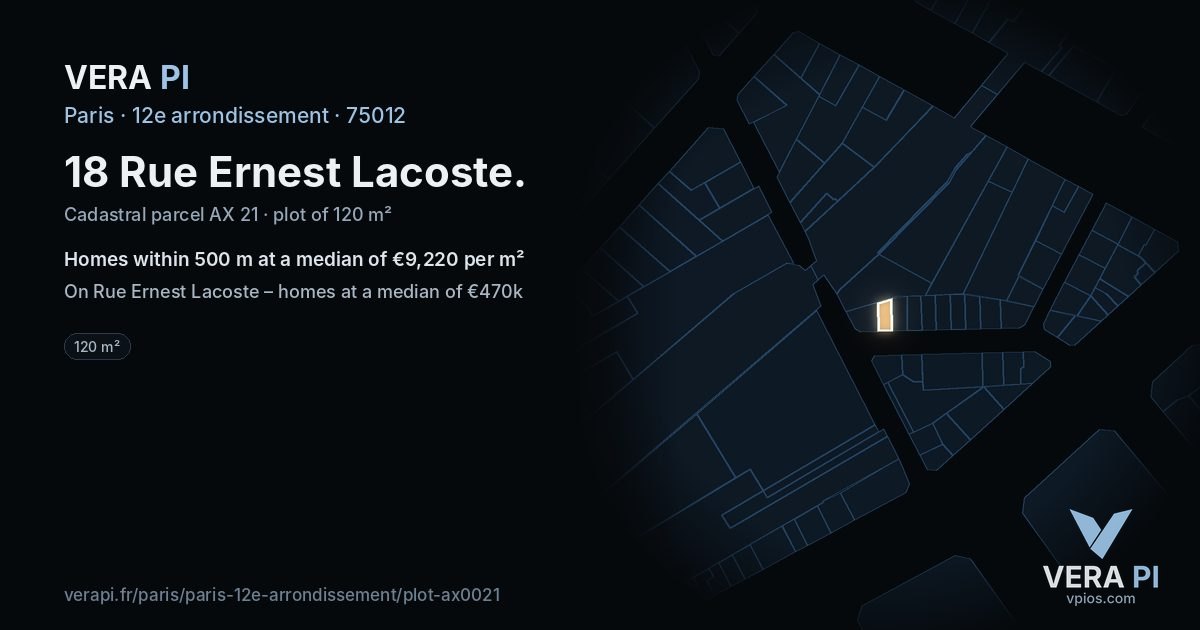 18 Rue Ernest Lacoste, 12e arrondissement at night – the plot lit, the parcels around coloured by the prices near them