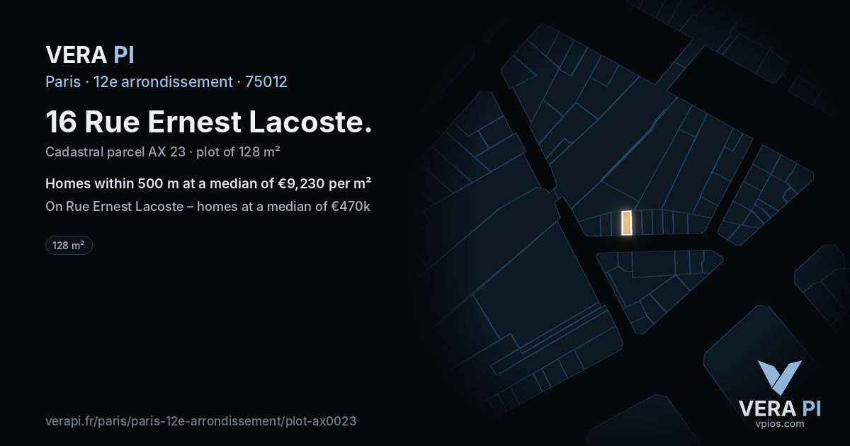 16 Rue Ernest Lacoste, 12e arrondissement at night – the plot lit, the parcels around coloured by the prices near them