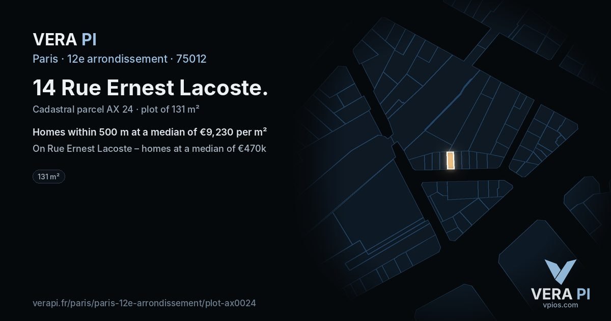 14 Rue Ernest Lacoste, 12e arrondissement at night – the plot lit, the parcels around coloured by the prices near them