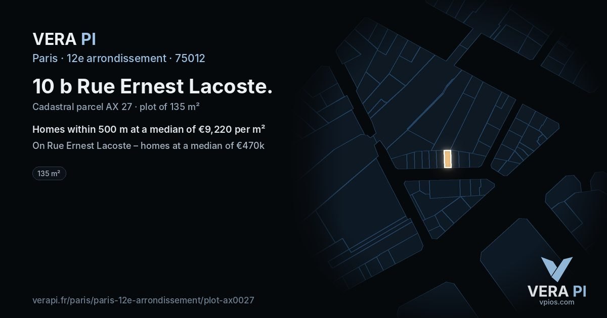 10 b Rue Ernest Lacoste, 12e arrondissement at night – the plot lit, the parcels around coloured by the prices near them