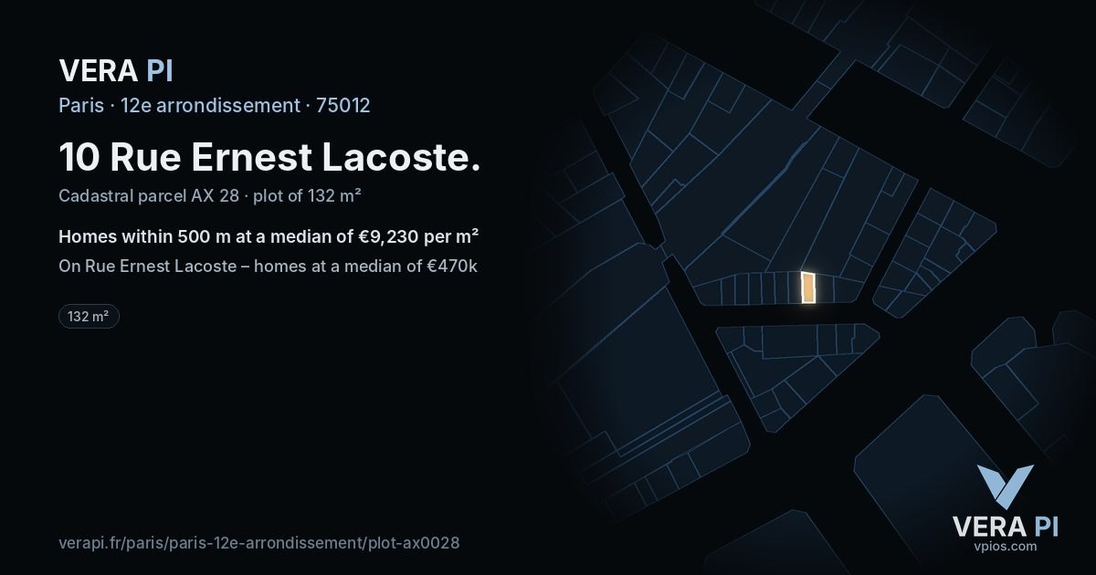 10 Rue Ernest Lacoste, 12e arrondissement at night – the plot lit, the parcels around coloured by the prices near them