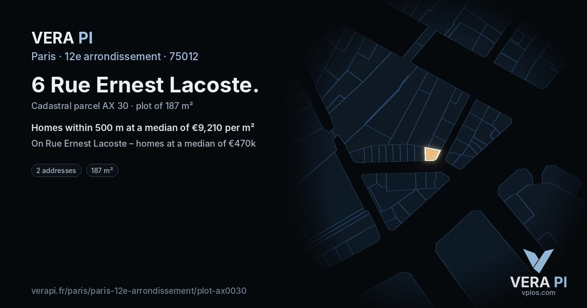6 Rue Ernest Lacoste, 12e arrondissement at night – the plot lit, the parcels around coloured by the prices near them