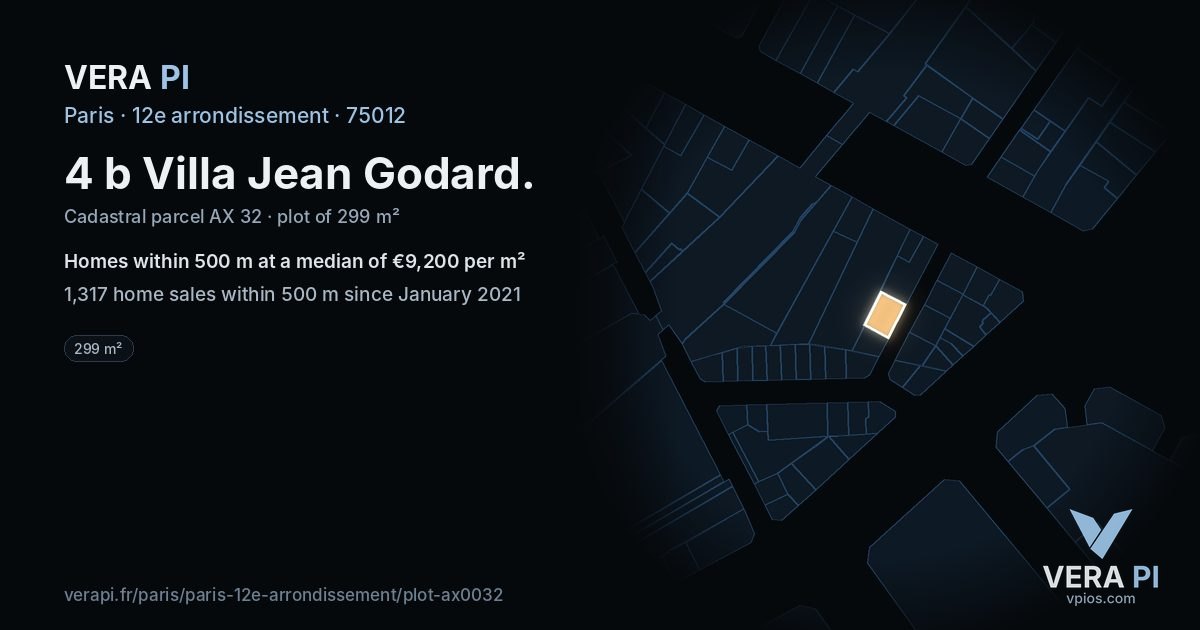 4 b Villa Jean Godard, 12e arrondissement at night – the plot lit, the parcels around coloured by the prices near them