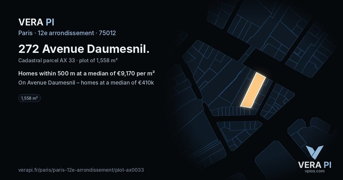 272 Avenue Daumesnil, 12e arrondissement at night – the plot lit, the parcels around coloured by the prices near them