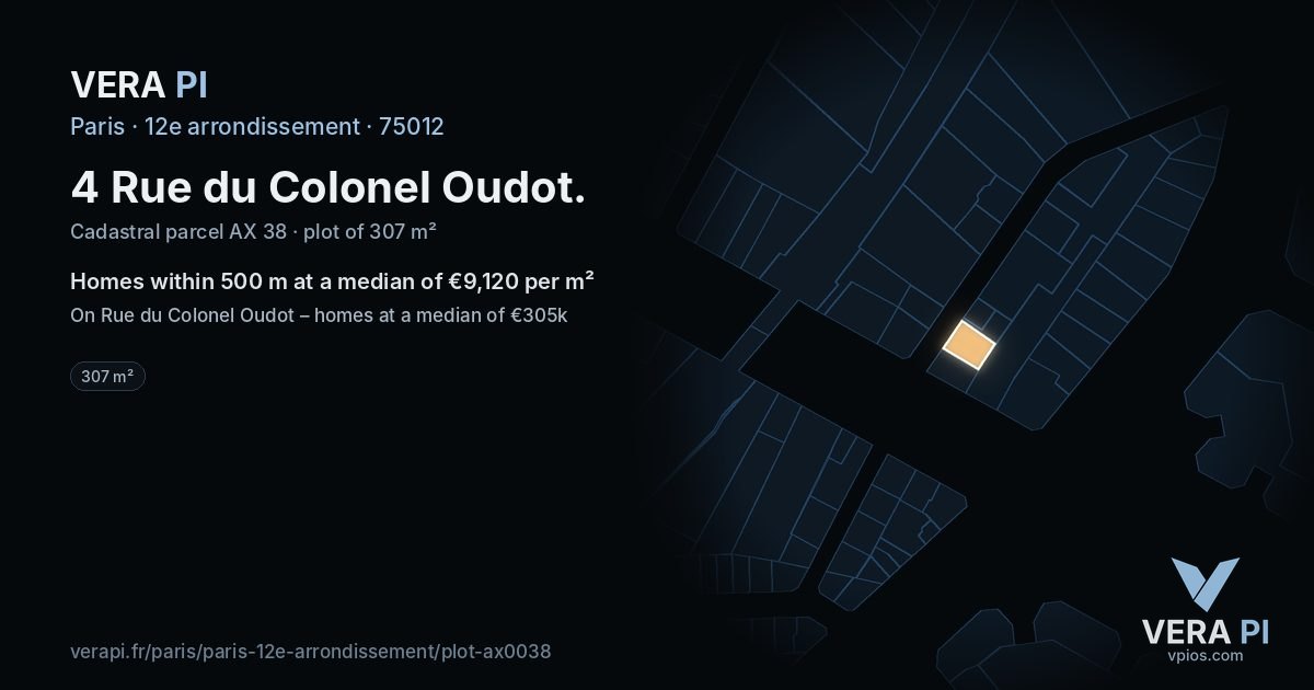 4 Rue du Colonel Oudot, 12e arrondissement at night – the plot lit, the parcels around coloured by the prices near them