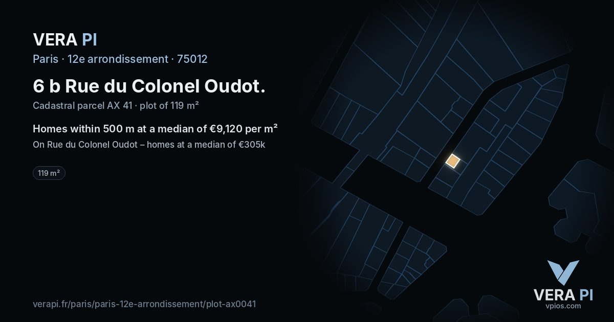 6 b Rue du Colonel Oudot, 12e arrondissement at night – the plot lit, the parcels around coloured by the prices near them