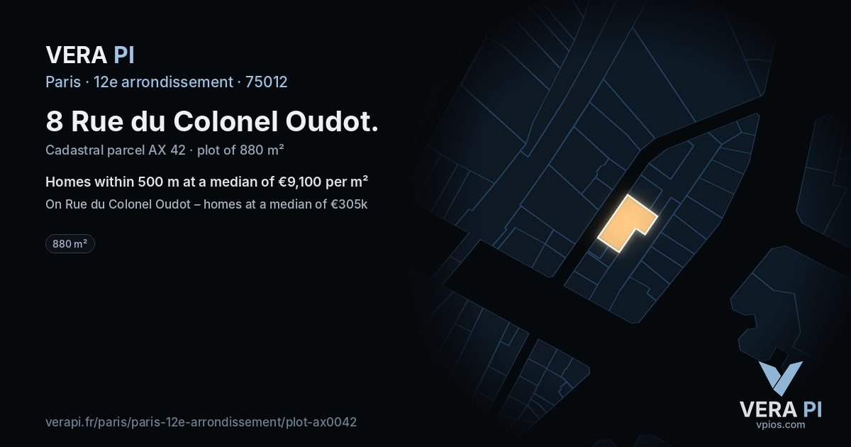 8 Rue du Colonel Oudot, 12e arrondissement at night – the plot lit, the parcels around coloured by the prices near them