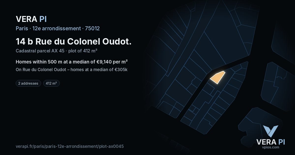 14 b Rue du Colonel Oudot, 12e arrondissement at night – the plot lit, the parcels around coloured by the prices near them