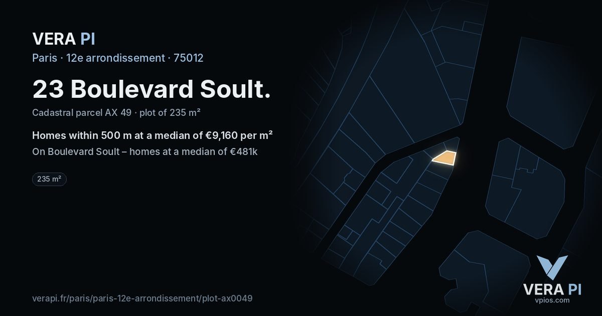 23 Boulevard Soult, 12e arrondissement at night – the plot lit, the parcels around coloured by the prices near them