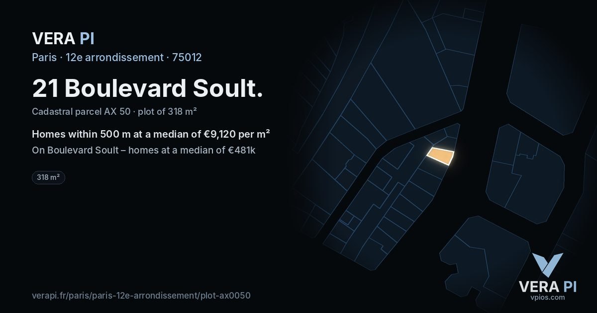21 Boulevard Soult, 12e arrondissement at night – the plot lit, the parcels around coloured by the prices near them