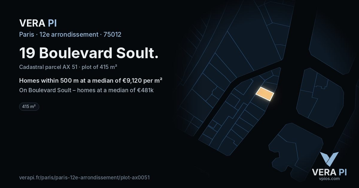 19 Boulevard Soult, 12e arrondissement at night – the plot lit, the parcels around coloured by the prices near them
