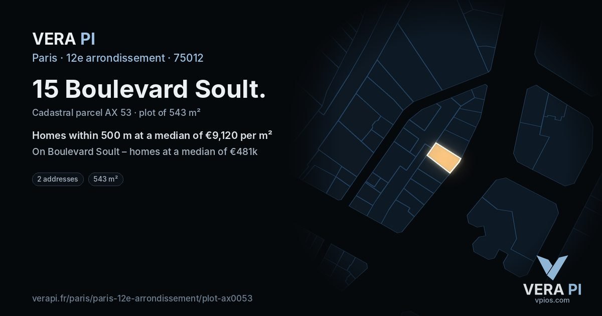 15 Boulevard Soult, 12e arrondissement at night – the plot lit, the parcels around coloured by the prices near them