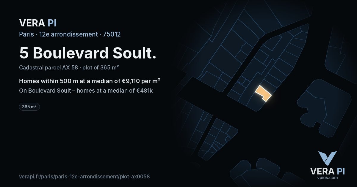 5 Boulevard Soult, 12e arrondissement at night – the plot lit, the parcels around coloured by the prices near them