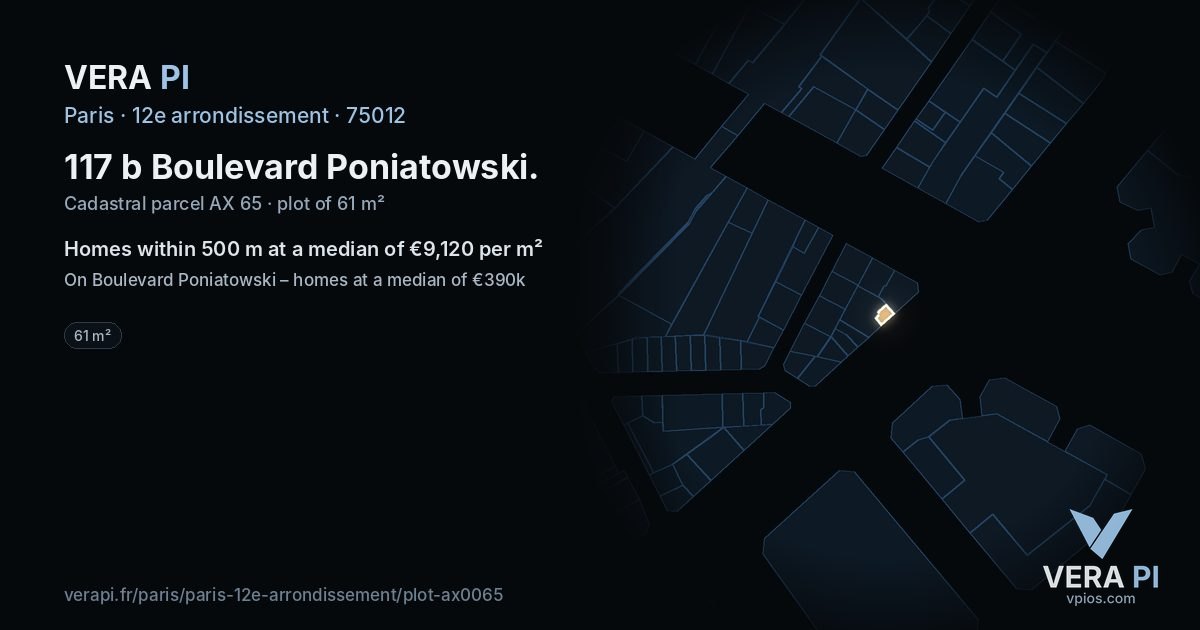 117 b Boulevard Poniatowski, 12e arrondissement at night – the plot lit, the parcels around coloured by the prices near them