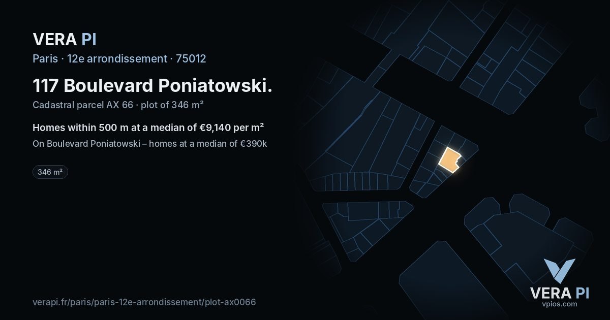 117 Boulevard Poniatowski, 12e arrondissement at night – the plot lit, the parcels around coloured by the prices near them