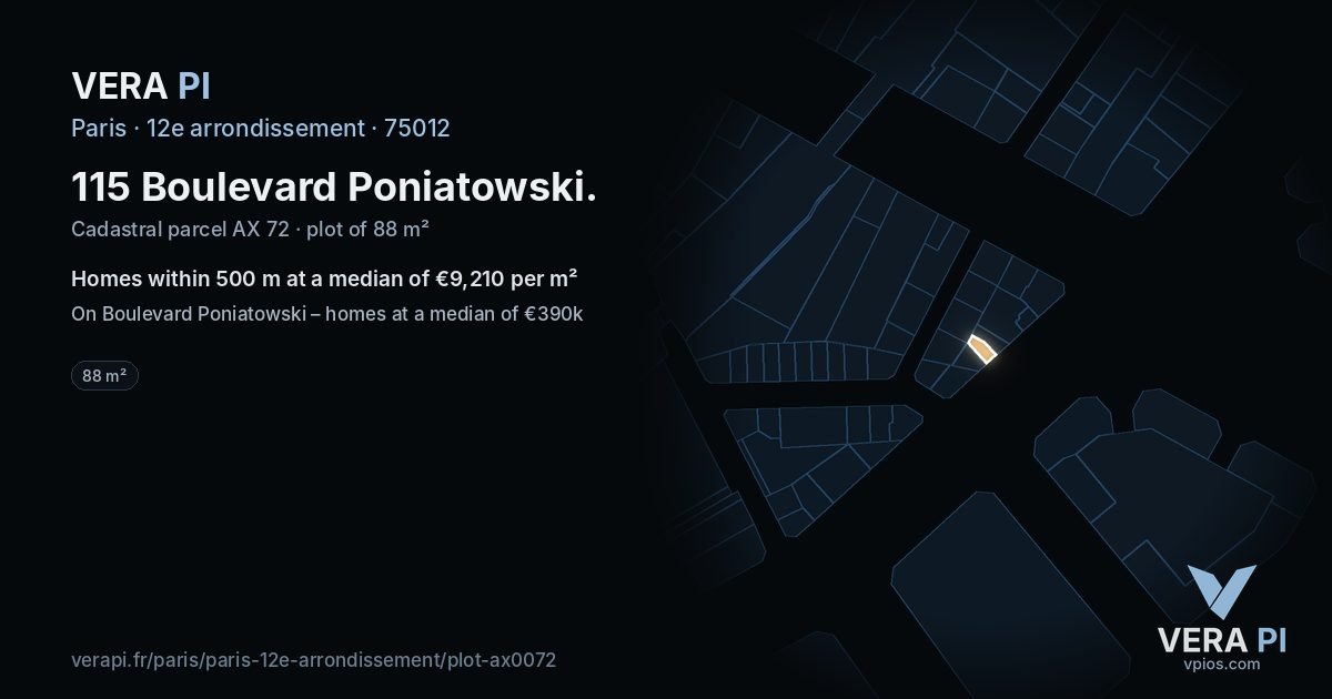 115 Boulevard Poniatowski, 12e arrondissement at night – the plot lit, the parcels around coloured by the prices near them