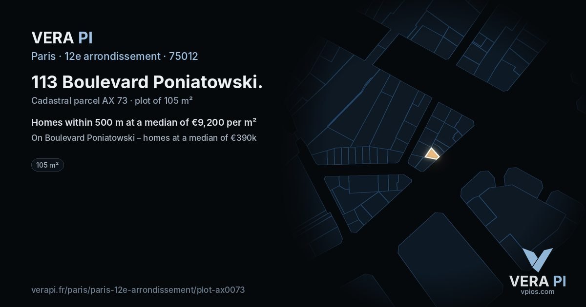 113 Boulevard Poniatowski, 12e arrondissement at night – the plot lit, the parcels around coloured by the prices near them