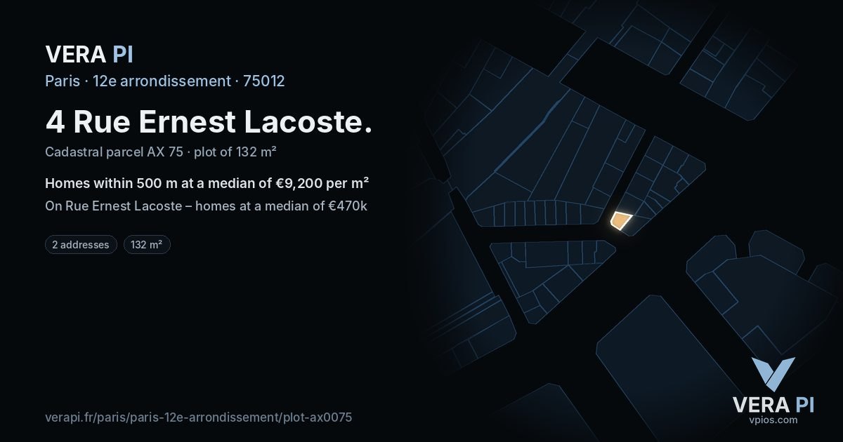 4 Rue Ernest Lacoste, 12e arrondissement at night – the plot lit, the parcels around coloured by the prices near them