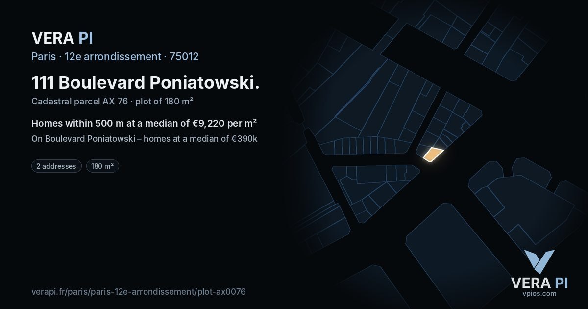 111 Boulevard Poniatowski, 12e arrondissement at night – the plot lit, the parcels around coloured by the prices near them