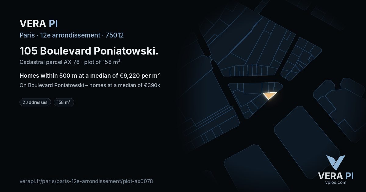 105 Boulevard Poniatowski, 12e arrondissement at night – the plot lit, the parcels around coloured by the prices near them