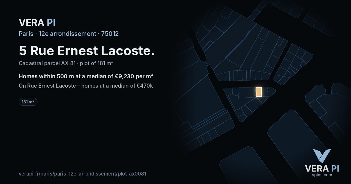 5 Rue Ernest Lacoste, 12e arrondissement at night – the plot lit, the parcels around coloured by the prices near them