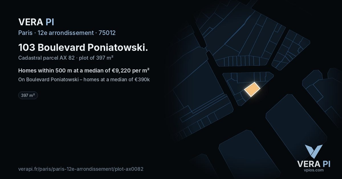 103 Boulevard Poniatowski, 12e arrondissement at night – the plot lit, the parcels around coloured by the prices near them