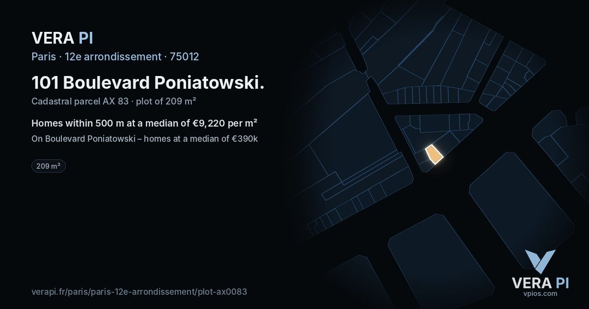 101 Boulevard Poniatowski, 12e arrondissement at night – the plot lit, the parcels around coloured by the prices near them