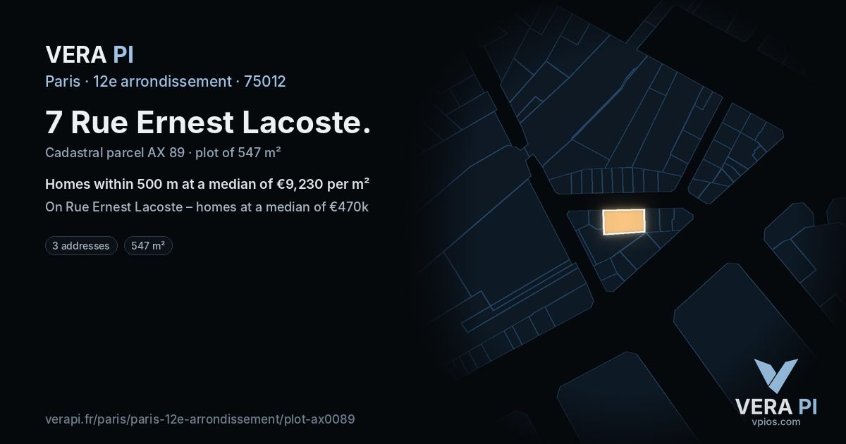 7 Rue Ernest Lacoste, 12e arrondissement at night – the plot lit, the parcels around coloured by the prices near them