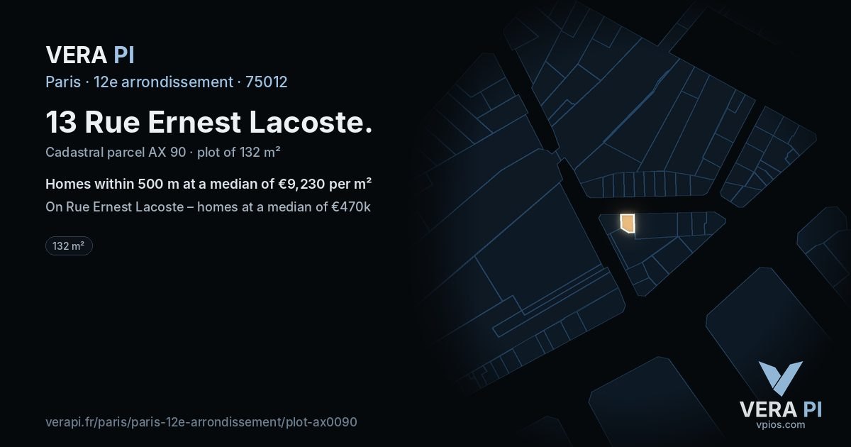 13 Rue Ernest Lacoste, 12e arrondissement at night – the plot lit, the parcels around coloured by the prices near them