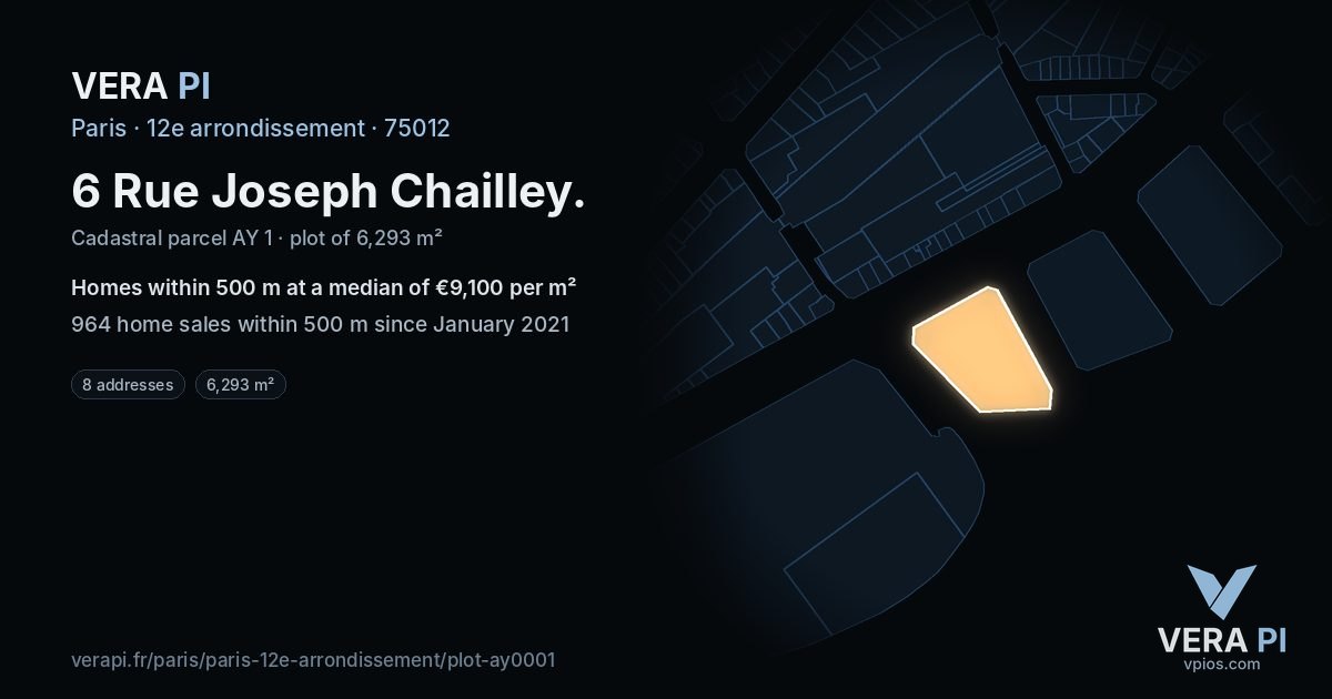 6 Rue Joseph Chailley, 12e arrondissement at night – the plot lit, the parcels around coloured by the prices near them