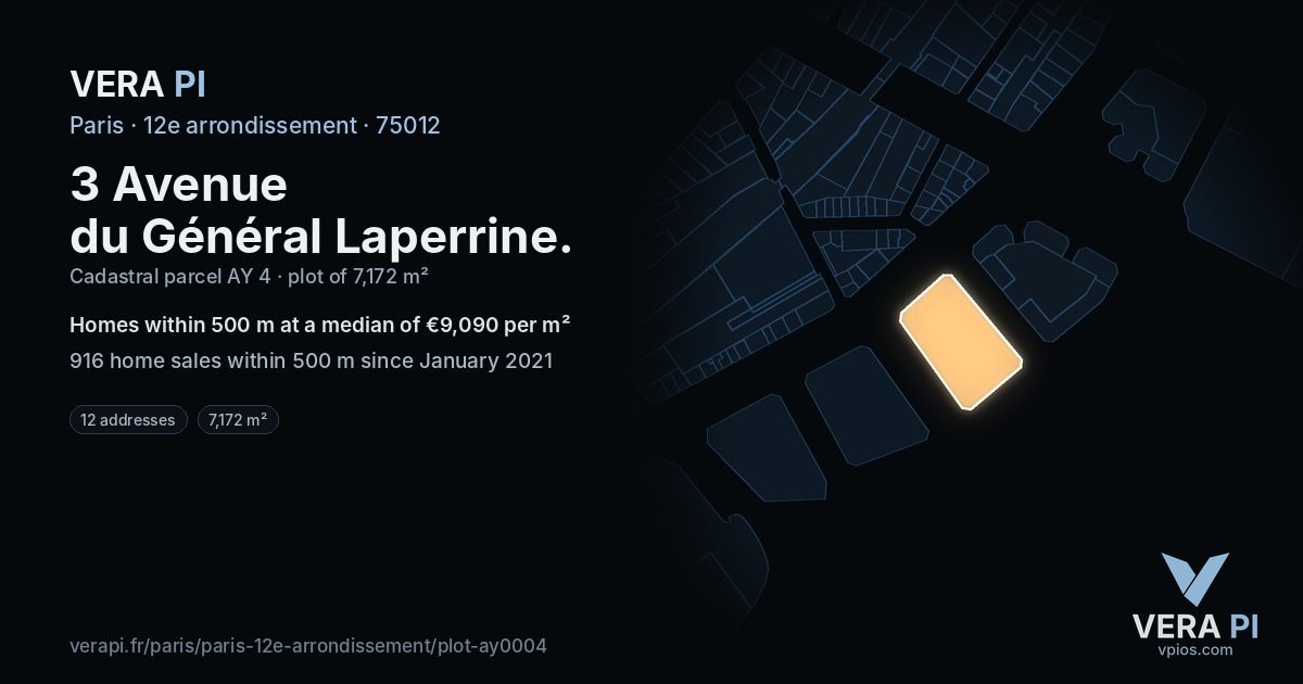 3 Avenue du Général Laperrine, 12e arrondissement at night – the plot lit, the parcels around coloured by the prices near them