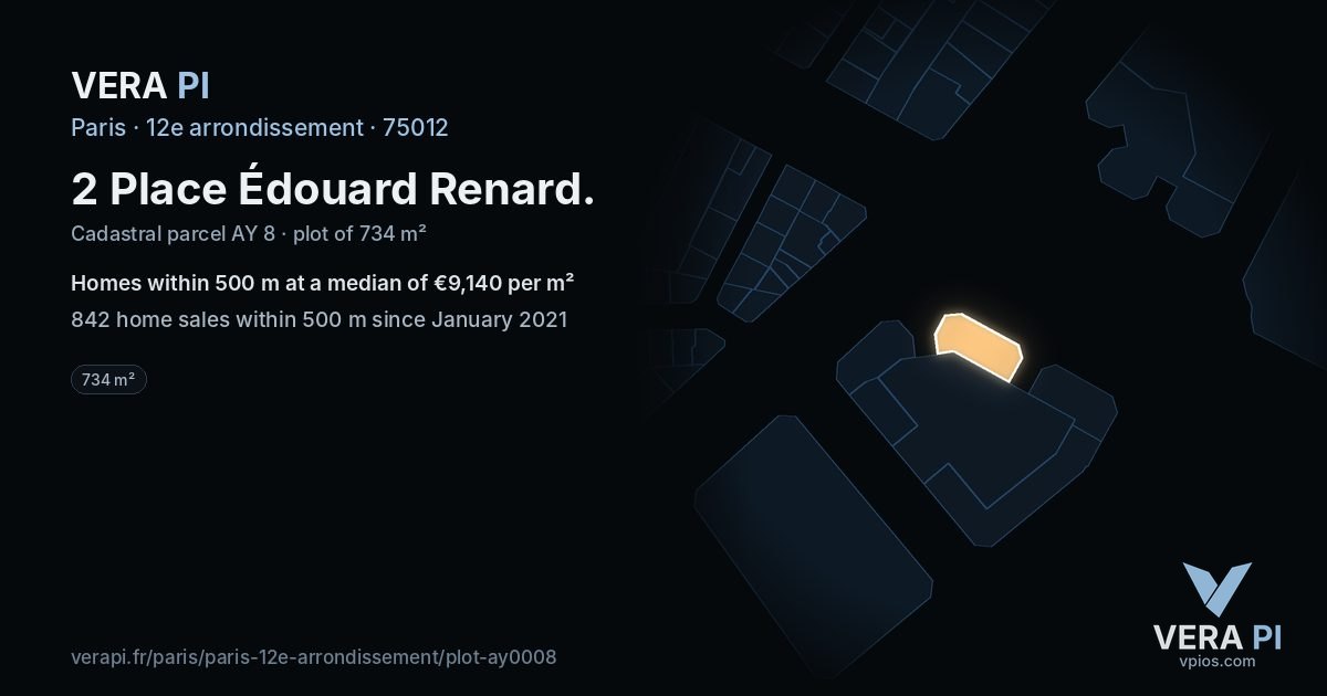2 Place Édouard Renard, 12e arrondissement at night – the plot lit, the parcels around coloured by the prices near them