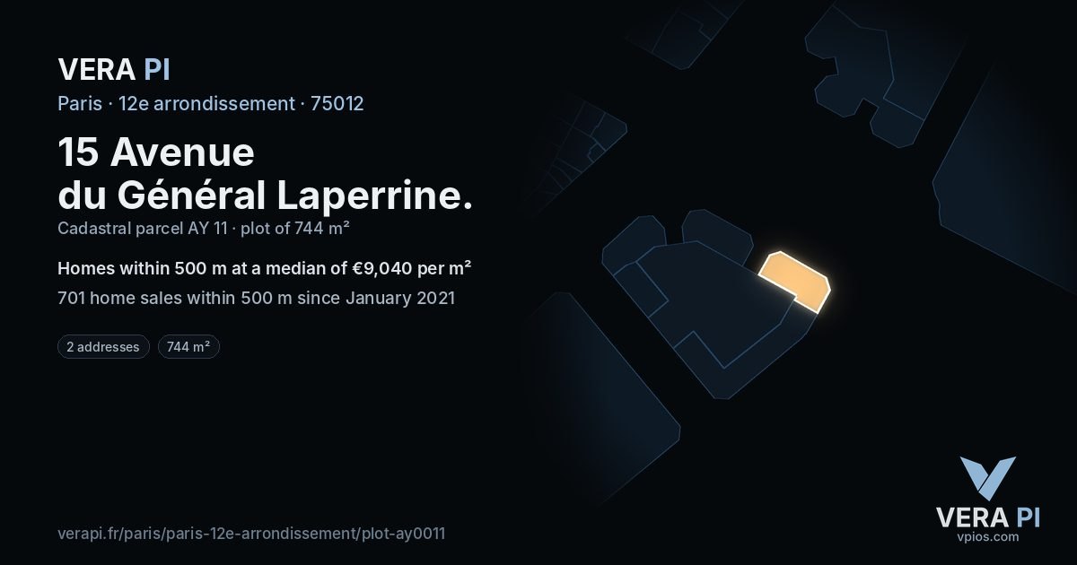 15 Avenue du Général Laperrine, 12e arrondissement at night – the plot lit, the parcels around coloured by the prices near them