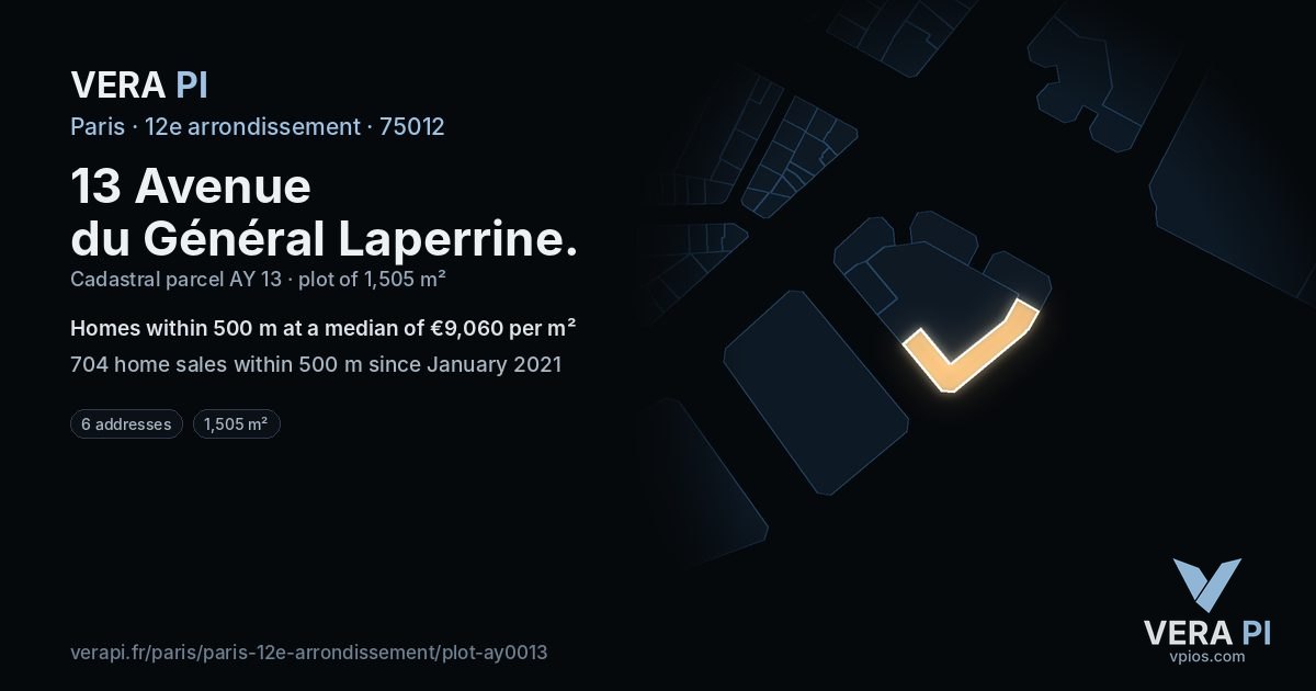 13 Avenue du Général Laperrine, 12e arrondissement at night – the plot lit, the parcels around coloured by the prices near them