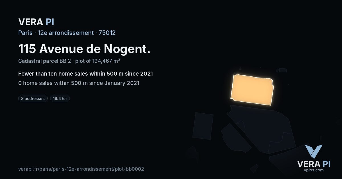 115 Avenue de Nogent, 12e arrondissement at night – the plot lit, the parcels around coloured by the prices near them