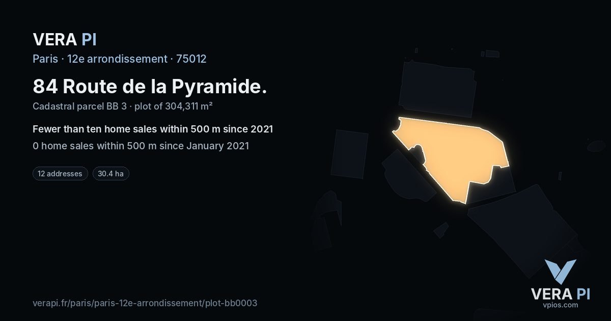 84 Route de la Pyramide, 12e arrondissement at night – the plot lit, the parcels around coloured by the prices near them