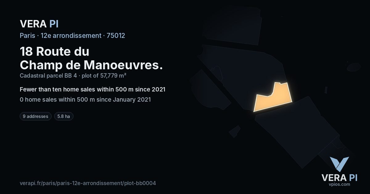 18 Route du Champ de Manoeuvres, 12e arrondissement at night – the plot lit, the parcels around coloured by the prices near them