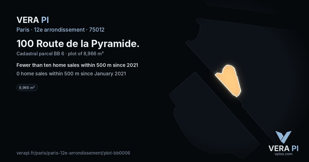 100 Route de la Pyramide, 12e arrondissement at night – the plot lit, the parcels around coloured by the prices near them