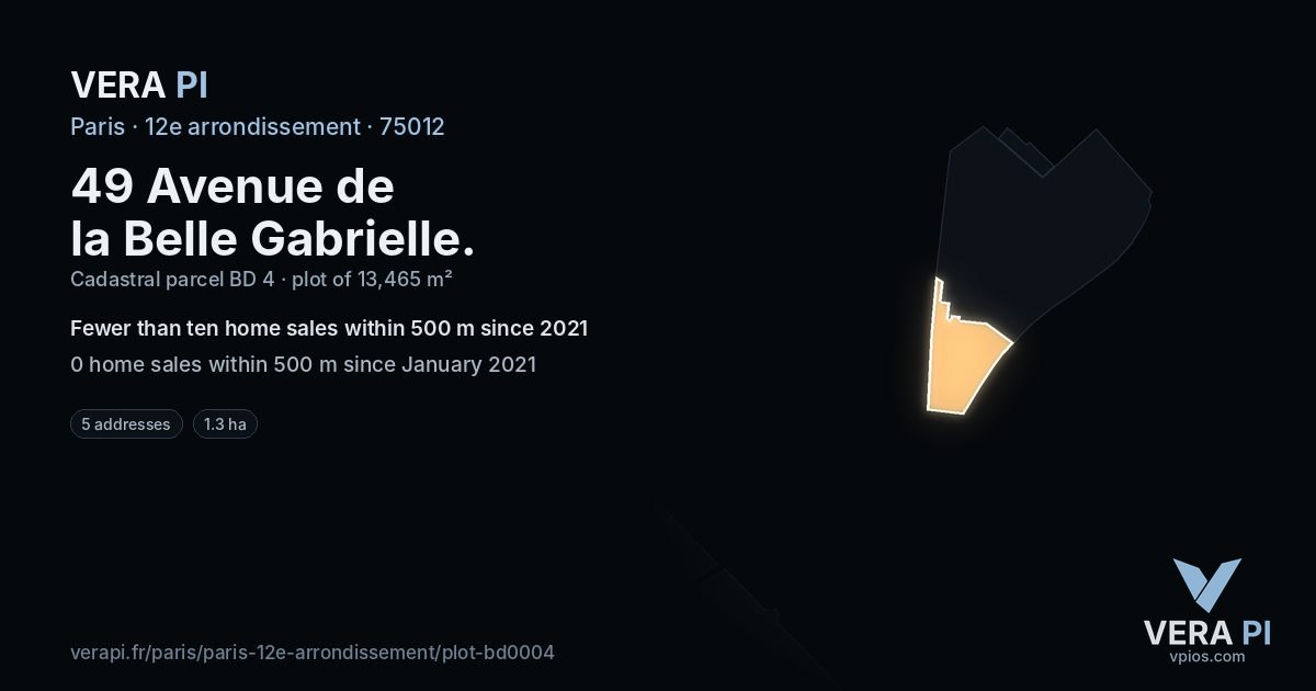 49 Avenue de la Belle Gabrielle, 12e arrondissement at night – the plot lit, the parcels around coloured by the prices near them